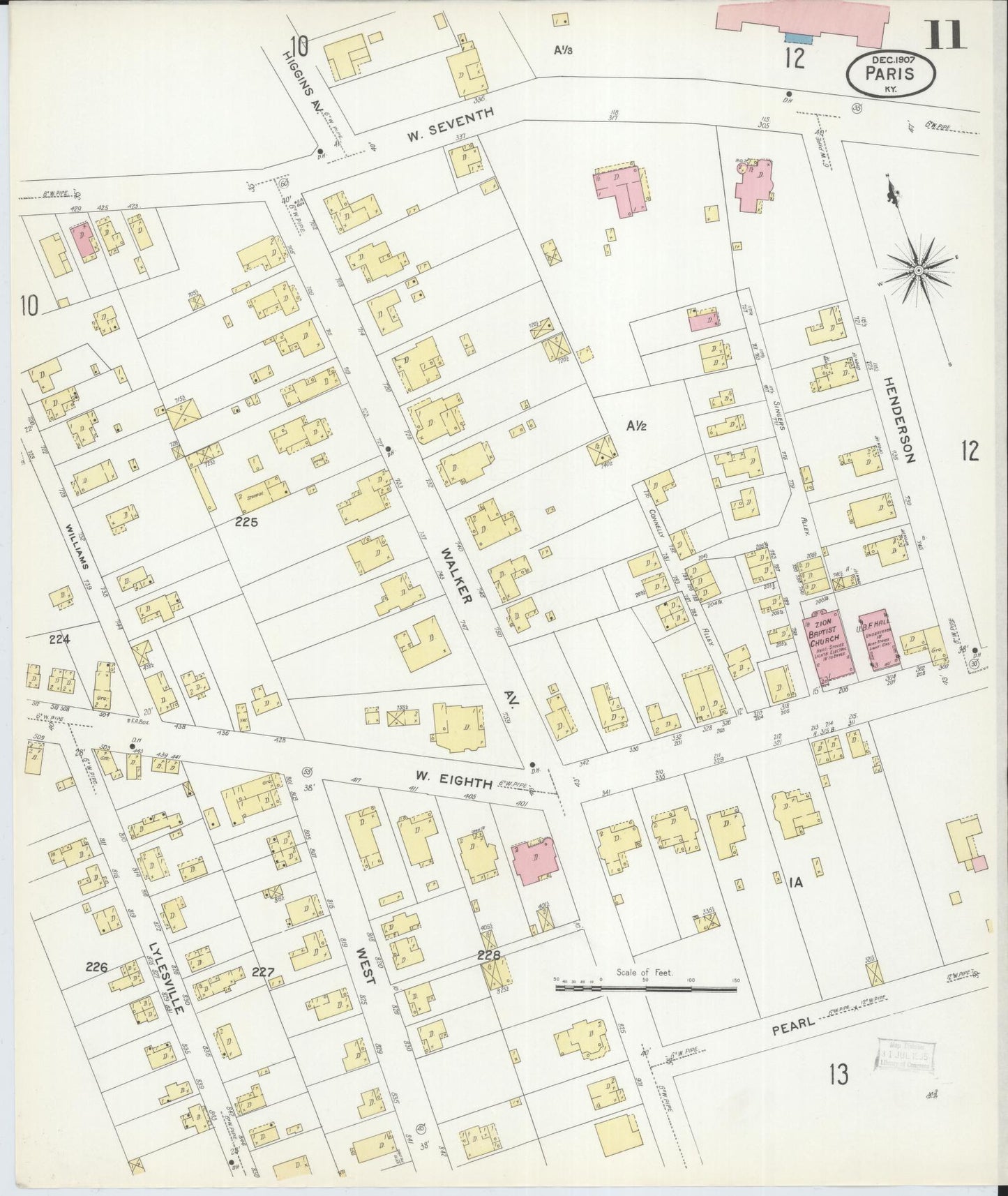 Sanborn Fire Insurance Map from Paris, Bourbon County, Kentucky (1907), Sheet #0011 - Complete Map Set gallery image, historic Sanborn map, vintage wall art, Kentucky Kentucky