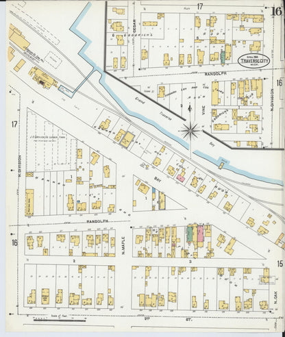 Sanborn Fire Insurance Map from Traverse City, Grand Traverse County, Michigan (1904), Sheet #0016 - Historic Sanborn Fire Insurance Map Print, vintage old map wall art, antique decor, genealogy gift, Michigan Michigan map