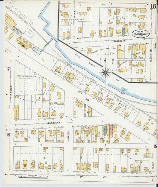 Sanborn Fire Insurance Map from Traverse City, Grand Traverse County, Michigan (1904), Sheet #0016 - Historic Sanborn Fire Insurance Map Print, vintage old map wall art, antique decor, genealogy gift, Michigan Michigan map