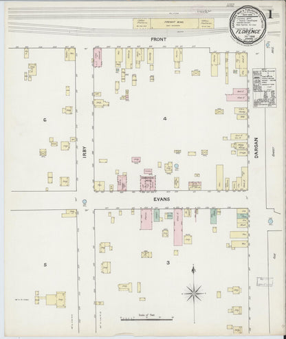 Sanborn Fire Insurance Map from Florence, Florence County, South Carolina (1888), Sheet #0001 - Complete Map Set gallery image, historic Sanborn map, vintage wall art, South Carolina South Carolina