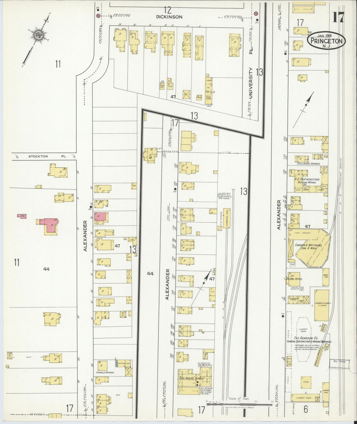 Sanborn Fire Insurance Map from Princeton, Mercer County, New Jersey (1918), Sheet #0017 - Historic Sanborn Fire Insurance Map Print, vintage old map wall art, antique decor, genealogy gift, New Jersey New Jersey map
