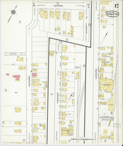 Sanborn Fire Insurance Map from Princeton, Mercer County, New Jersey (1918), Sheet #0017 - Historic Sanborn Fire Insurance Map Print, vintage old map wall art, antique decor, genealogy gift, New Jersey New Jersey map
