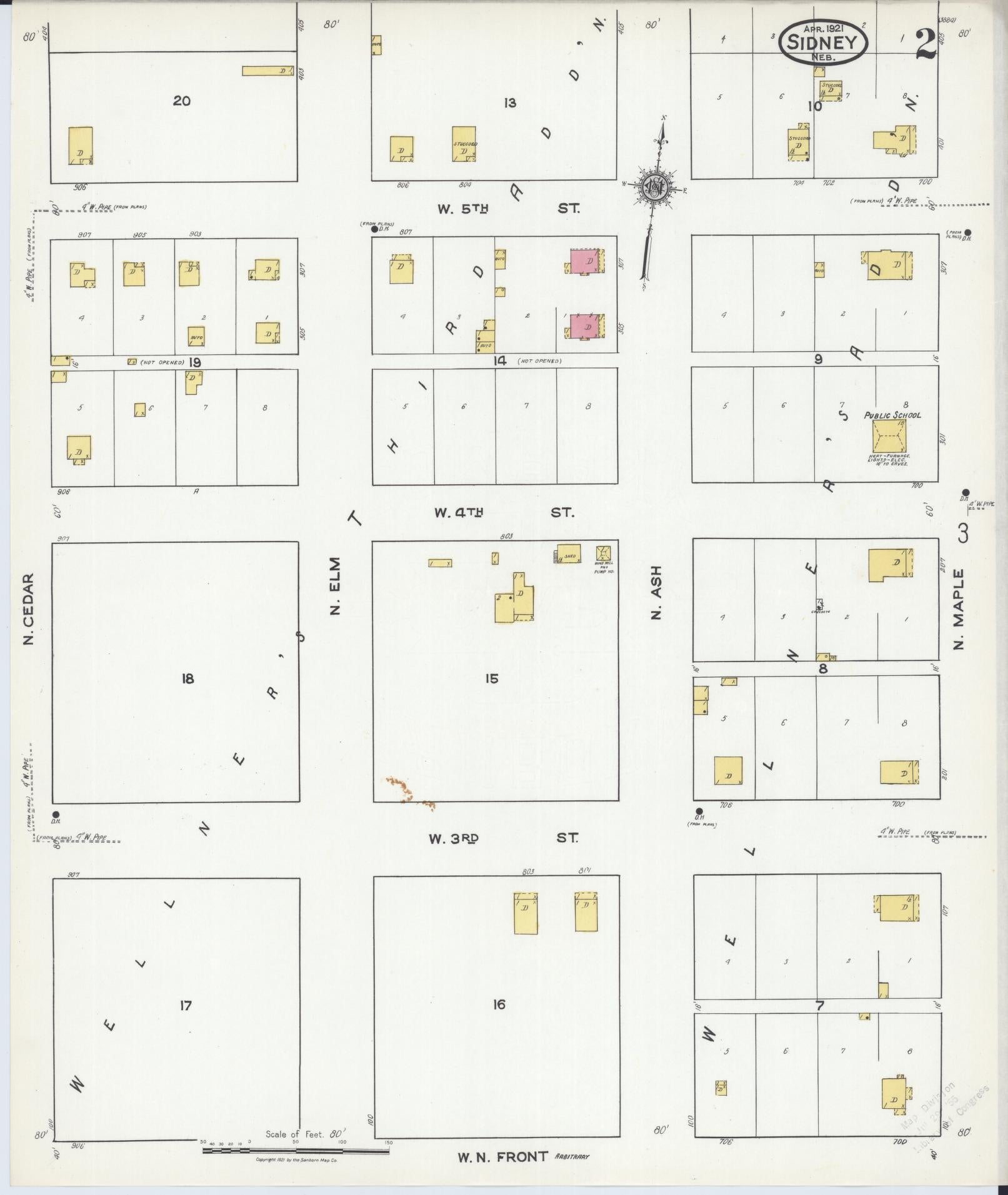 Sanborn Fire Insurance Map from Sidney, Cheyenne County, Nebraska (1921), Sheet #0002 - Complete Map Set gallery image, historic Sanborn map, vintage wall art, Nebraska Nebraska