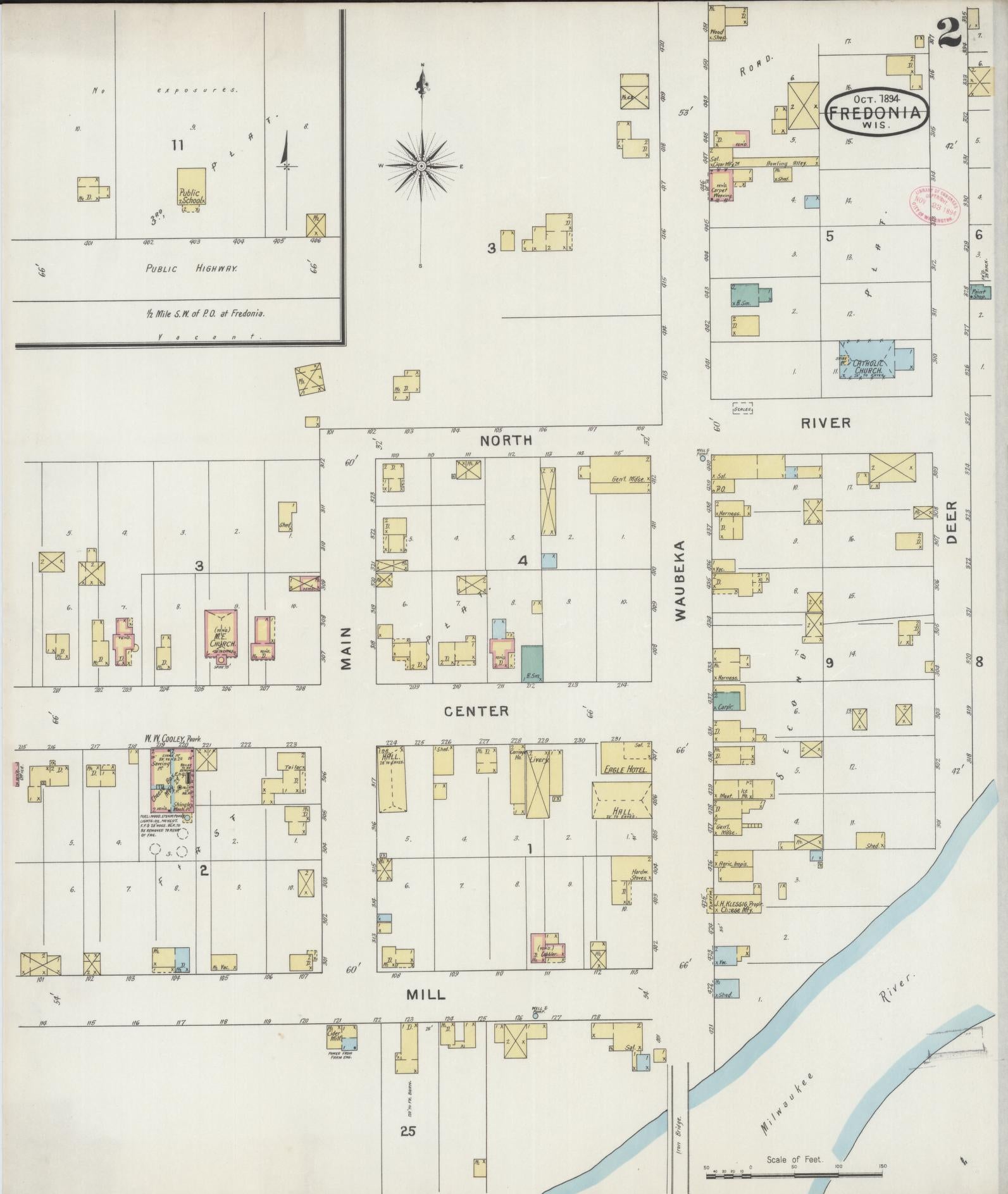 Sanborn Fire Insurance Map from Fredonia, Ozaukee County, Wisconsin (1894), Sheet #0002 - Historic Sanborn Fire Insurance Map Print, vintage old map wall art, antique decor, genealogy gift, Wisconsin Wisconsin map