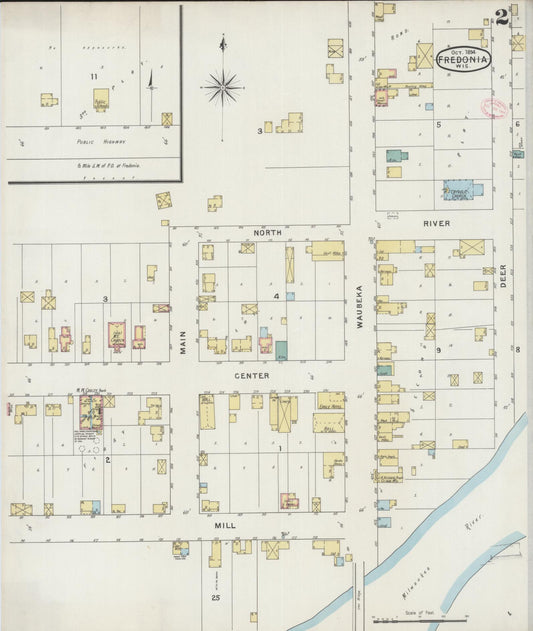 Sanborn Fire Insurance Map from Fredonia, Ozaukee County, Wisconsin (1894), Sheet #0002 - Historic Sanborn Fire Insurance Map Print, vintage old map wall art, antique decor, genealogy gift, Wisconsin Wisconsin map