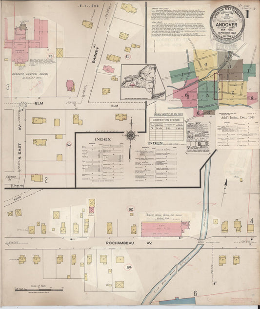 Sanborn Fire Insurance Map from Andover, Allegany County, New York (1940), Sheet #0001 - Historic Sanborn Fire Insurance Map Print, vintage old map wall art, antique decor, genealogy gift, New York New York map