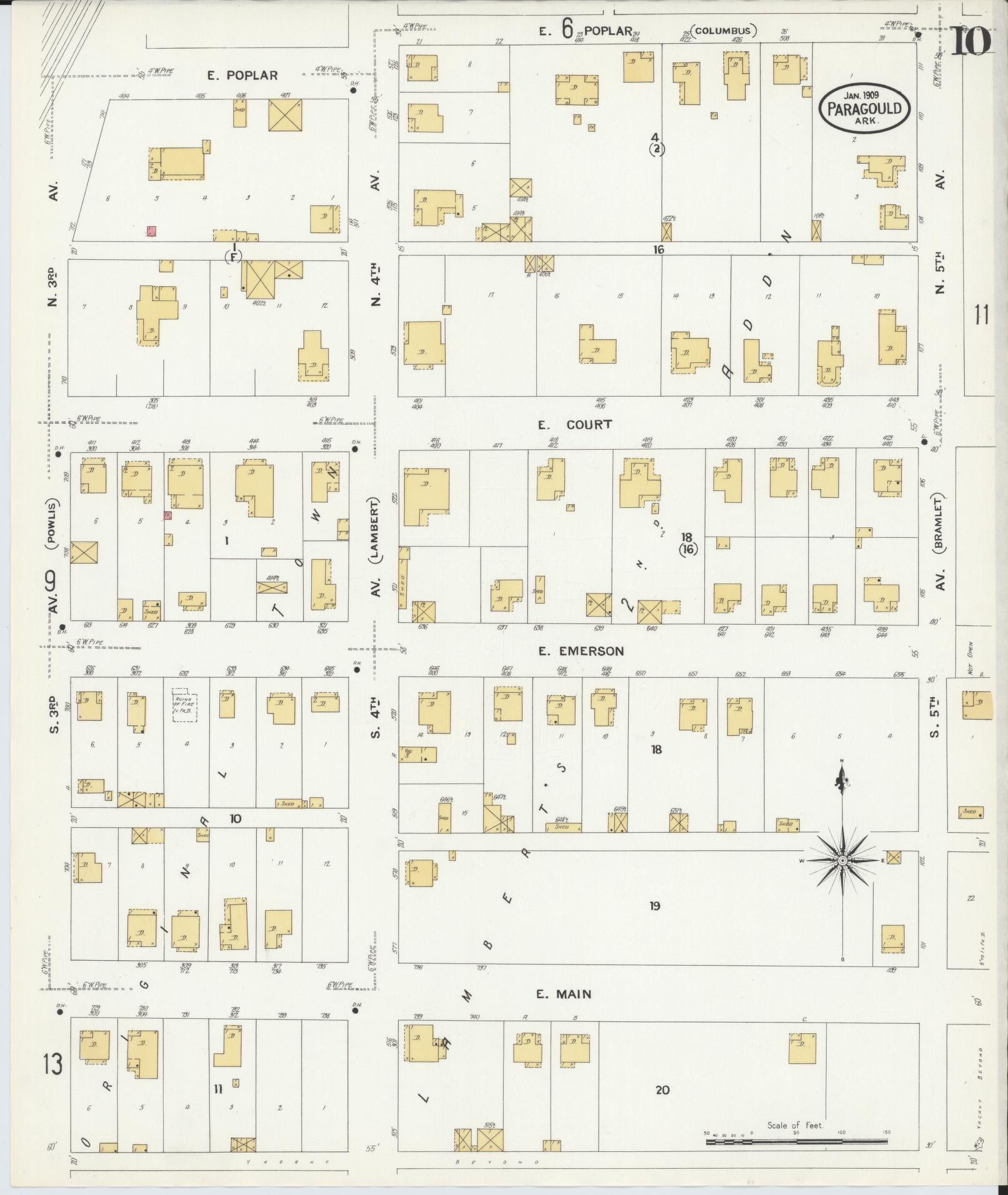 Sanborn Fire Insurance Map from Paragould, Greene County, Arkansas (1909), Sheet #0010 - Complete Map Set gallery image, historic Sanborn map, vintage wall art, Arkansas Arkansas