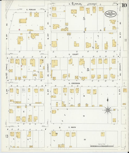 Sanborn Fire Insurance Map from Paragould, Greene County, Arkansas (1909), Sheet #0010 - Complete Map Set gallery image, historic Sanborn map, vintage wall art, Arkansas Arkansas