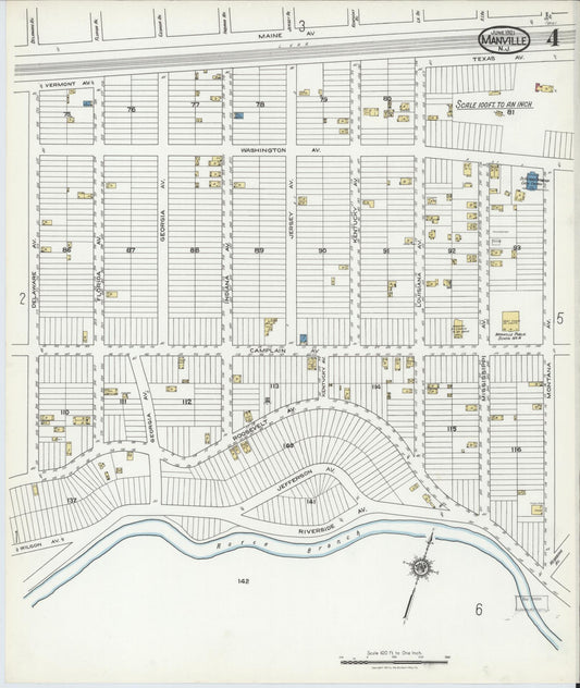 Sanborn Fire Insurance Map from Manville, Somerset County, New Jersey (1921), Sheet #0004 - Historic Sanborn Fire Insurance Map Print, vintage old map wall art, antique decor, genealogy gift, New Jersey New Jersey map