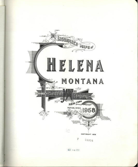 Sanborn Fire Insurance Map from Helena, Lewis and Clark County, Montana (1958), Sheet #0001 - Historic Sanborn Fire Insurance Map Print, vintage old map wall art, antique decor, genealogy gift, Montana Montana map