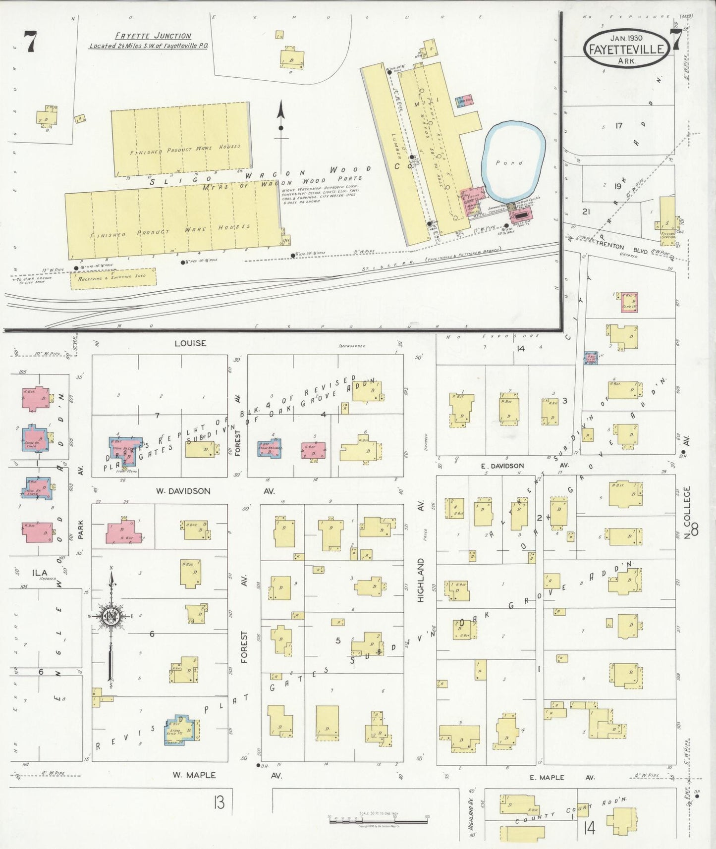 Sanborn Fire Insurance Map from Fayetteville, Washington County, Arkansas (1930), Sheet #0007 - Historic Sanborn Fire Insurance Map Print, vintage old map wall art, antique decor, genealogy gift, Arkansas Arkansas map