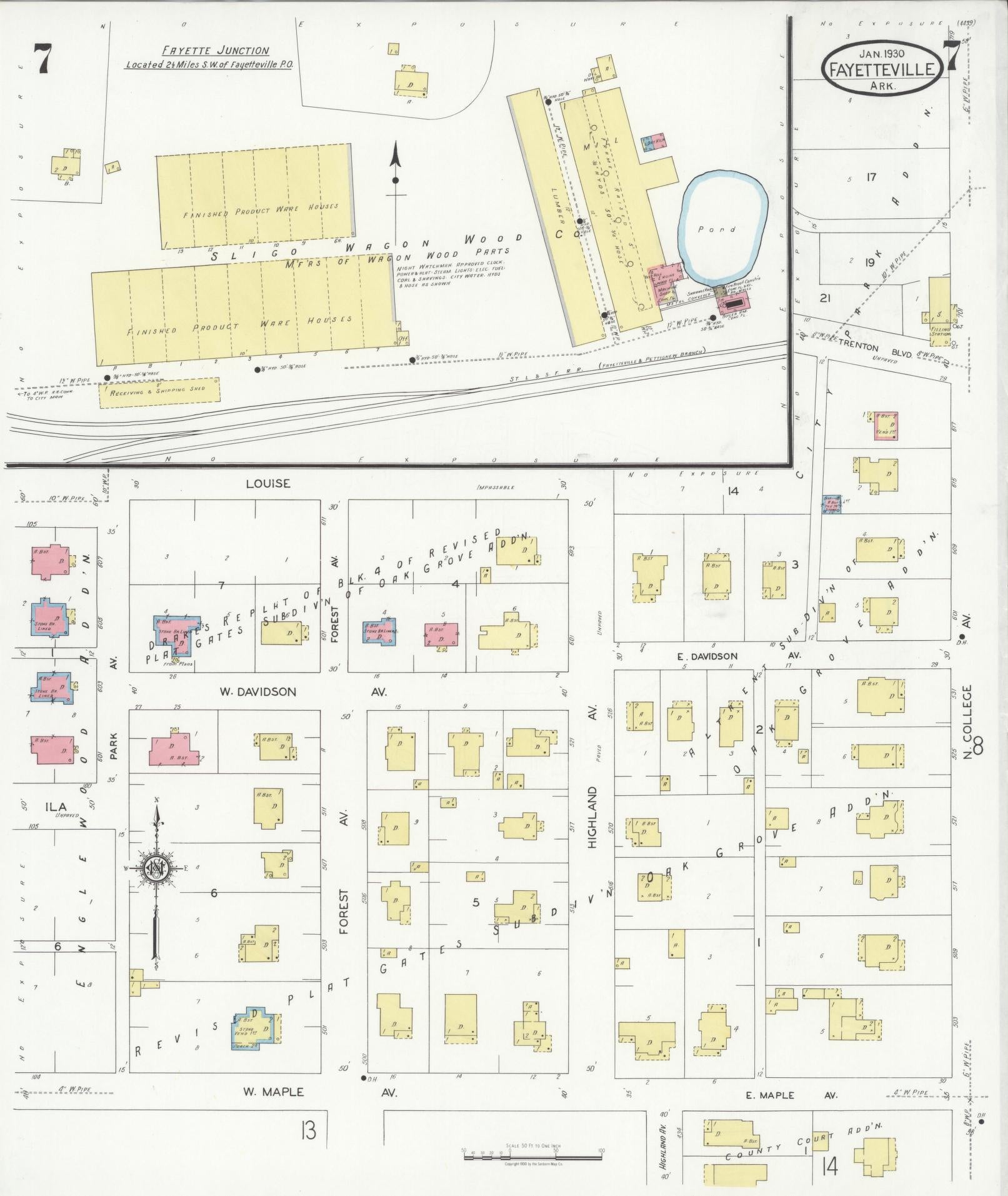 Sanborn Fire Insurance Map from Fayetteville, Washington County, Arkansas (1930), Sheet #0007 - Historic Sanborn Fire Insurance Map Print, vintage old map wall art, antique decor, genealogy gift, Arkansas Arkansas map
