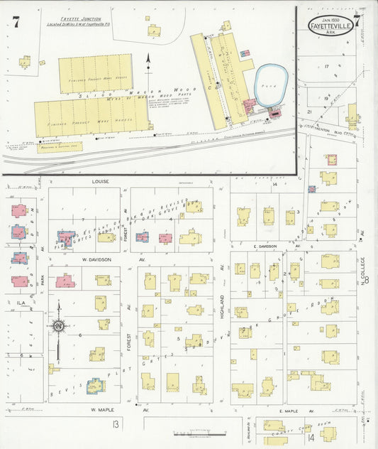 Sanborn Fire Insurance Map from Fayetteville, Washington County, Arkansas (1930), Sheet #0007 - Historic Sanborn Fire Insurance Map Print, vintage old map wall art, antique decor, genealogy gift, Arkansas Arkansas map
