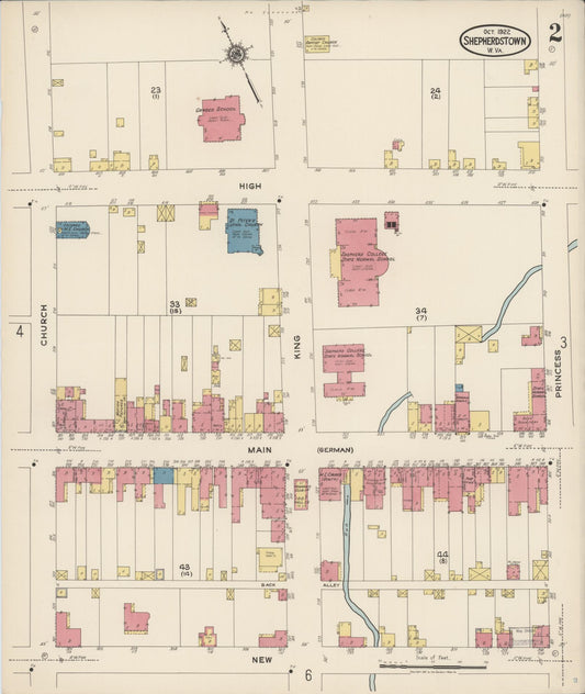 Sanborn Fire Insurance Map from Shepherdstown, Jefferson County, West Virginia (1922), Sheet #0002 - Historic Sanborn Fire Insurance Map Print, vintage old map wall art, antique decor, genealogy gift, West Virginia West Virginia map
