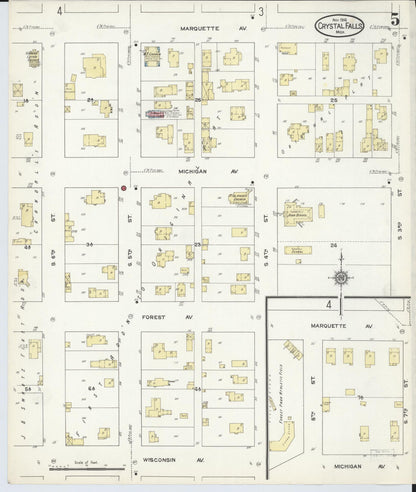 Sanborn Fire Insurance Map from Crystal Falls, Iron County, Michigan (1914), Sheet #0005 - Historic Sanborn Fire Insurance Map Print, vintage old map wall art, antique decor, genealogy gift, Michigan Michigan map