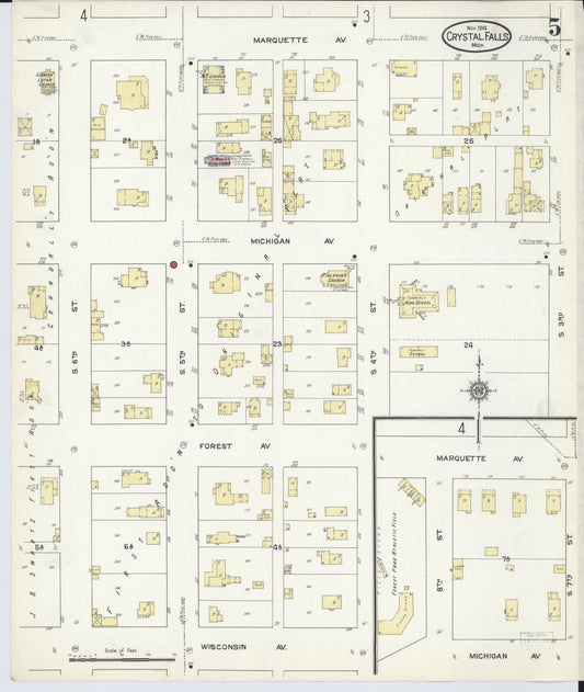 Sanborn Fire Insurance Map from Crystal Falls, Iron County, Michigan (1914), Sheet #0005 - Historic Sanborn Fire Insurance Map Print, vintage old map wall art, antique decor, genealogy gift, Michigan Michigan map