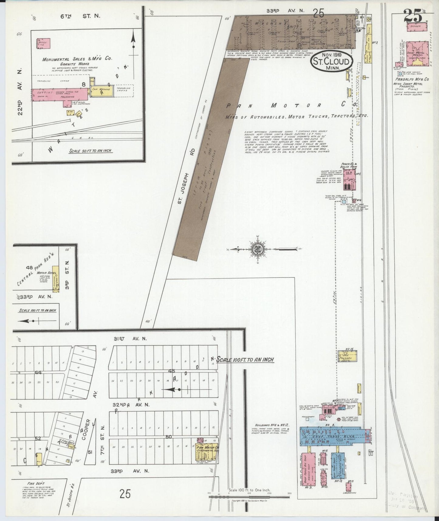 Sanborn Fire Insurance Map from Saint Cloud, Stearns, Benton, and Sherburne Counties, Minnesota (1919), Sheet #0025 - Complete Map Set gallery image, historic Sanborn map, vintage wall art, Minnesota Minnesota