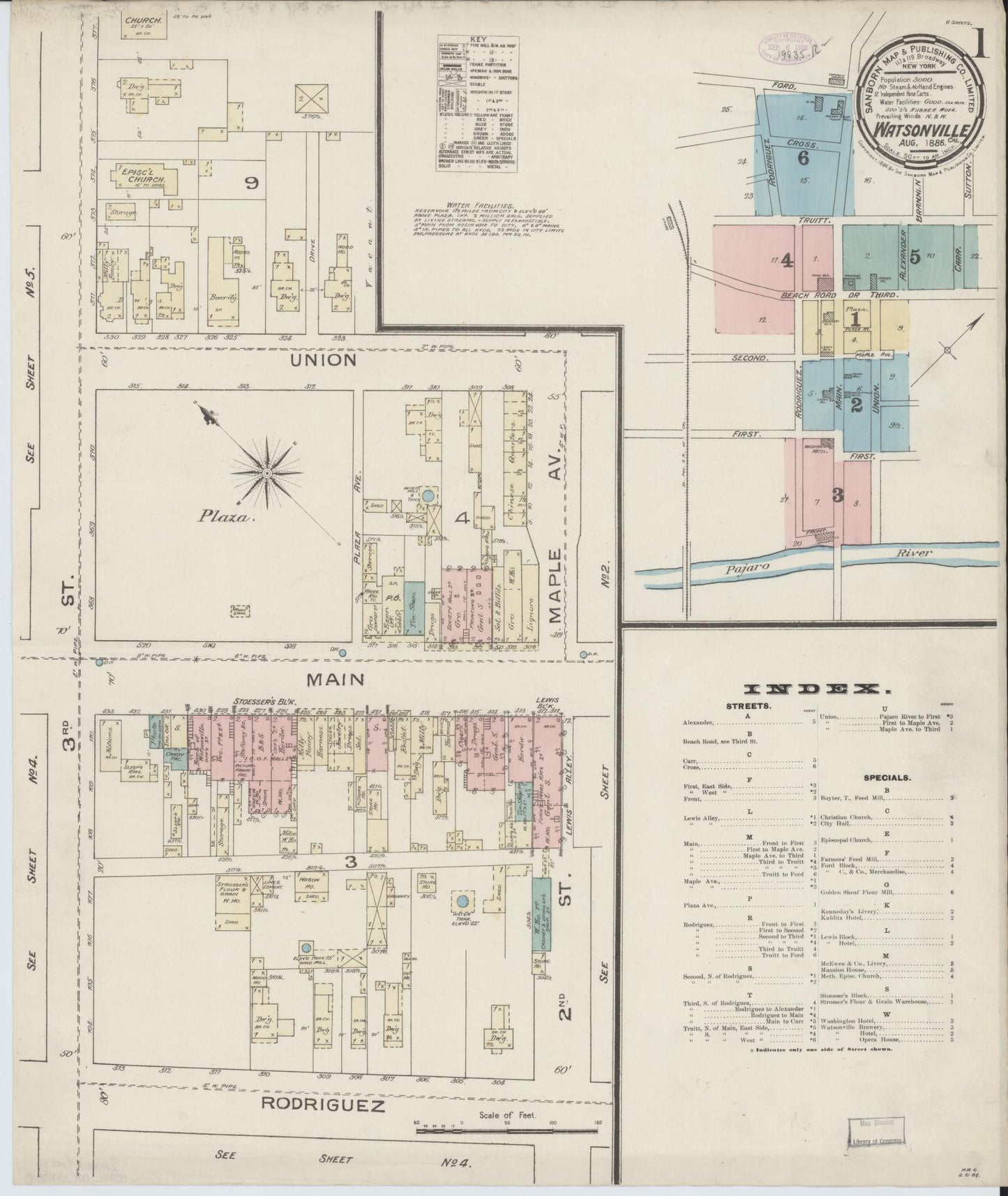 Sanborn Fire Insurance Map from Watsonville, Santa Cruz County, California (1886), Sheet #0001 - Complete Map Set gallery image, historic Sanborn map, vintage wall art, California California