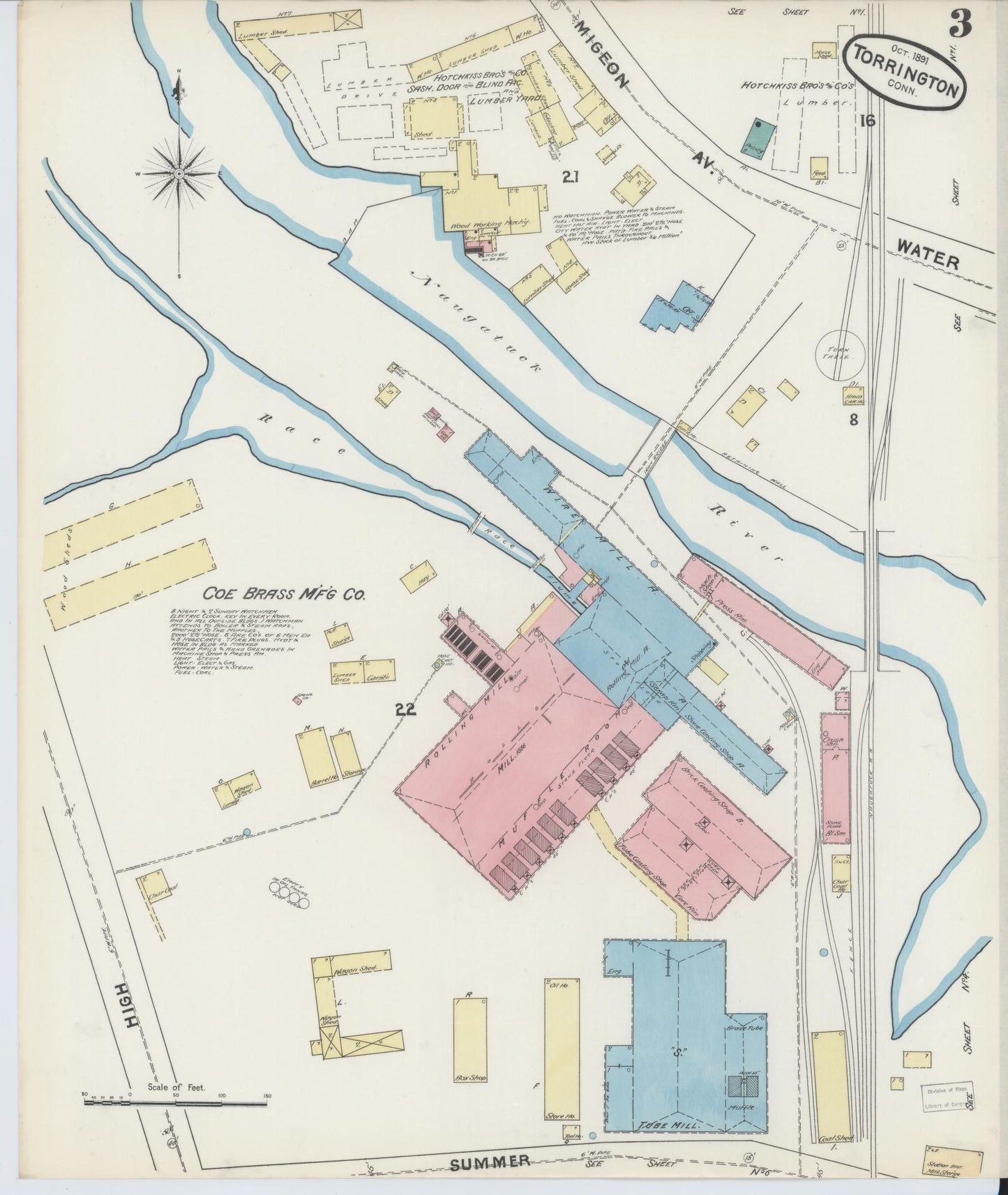 Sanborn Fire Insurance Map from Torrington, Litchfield County, Connecticut (1891), Sheet #0003 - Complete Map Set gallery image, historic Sanborn map, vintage wall art, Connecticut Connecticut