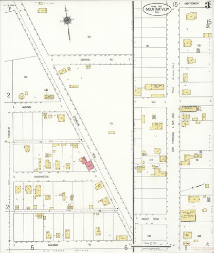 Sanborn Fire Insurance Map from Mountain View, Santa Clara County, California (1921), Sheet #0003 - Historic Sanborn Fire Insurance Map Print, vintage old map wall art, antique decor, genealogy gift, California California map