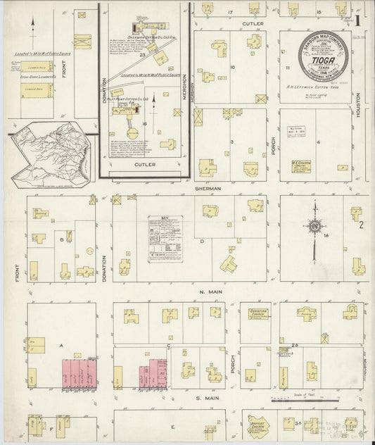 Sanborn Fire Insurance Map from Tioga, Grayton County, Texas (1914), Sheet #0001 - Complete Map Set gallery image, historic Sanborn map, vintage wall art, Texas Texas