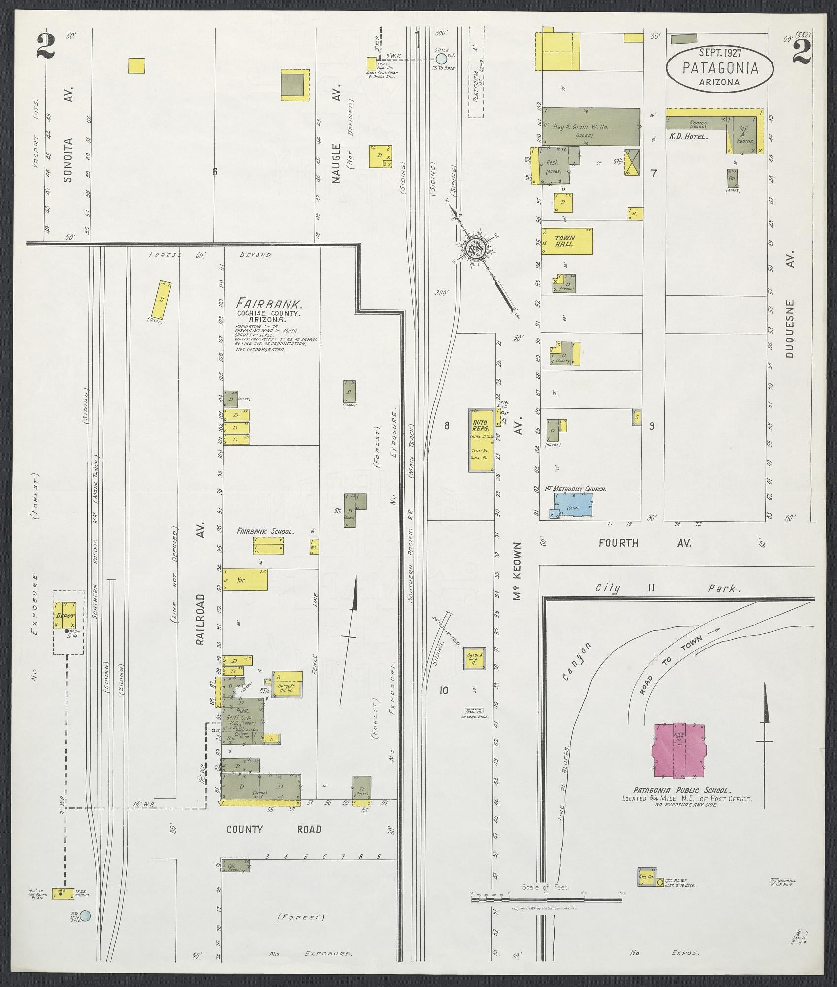 Sanborn Fire Insurance Map from Patagonia, Santa Cruz County, Arizona (1927), Sheet #0002 - Complete Map Set gallery image, historic Sanborn map, vintage wall art, Arizona Arizona