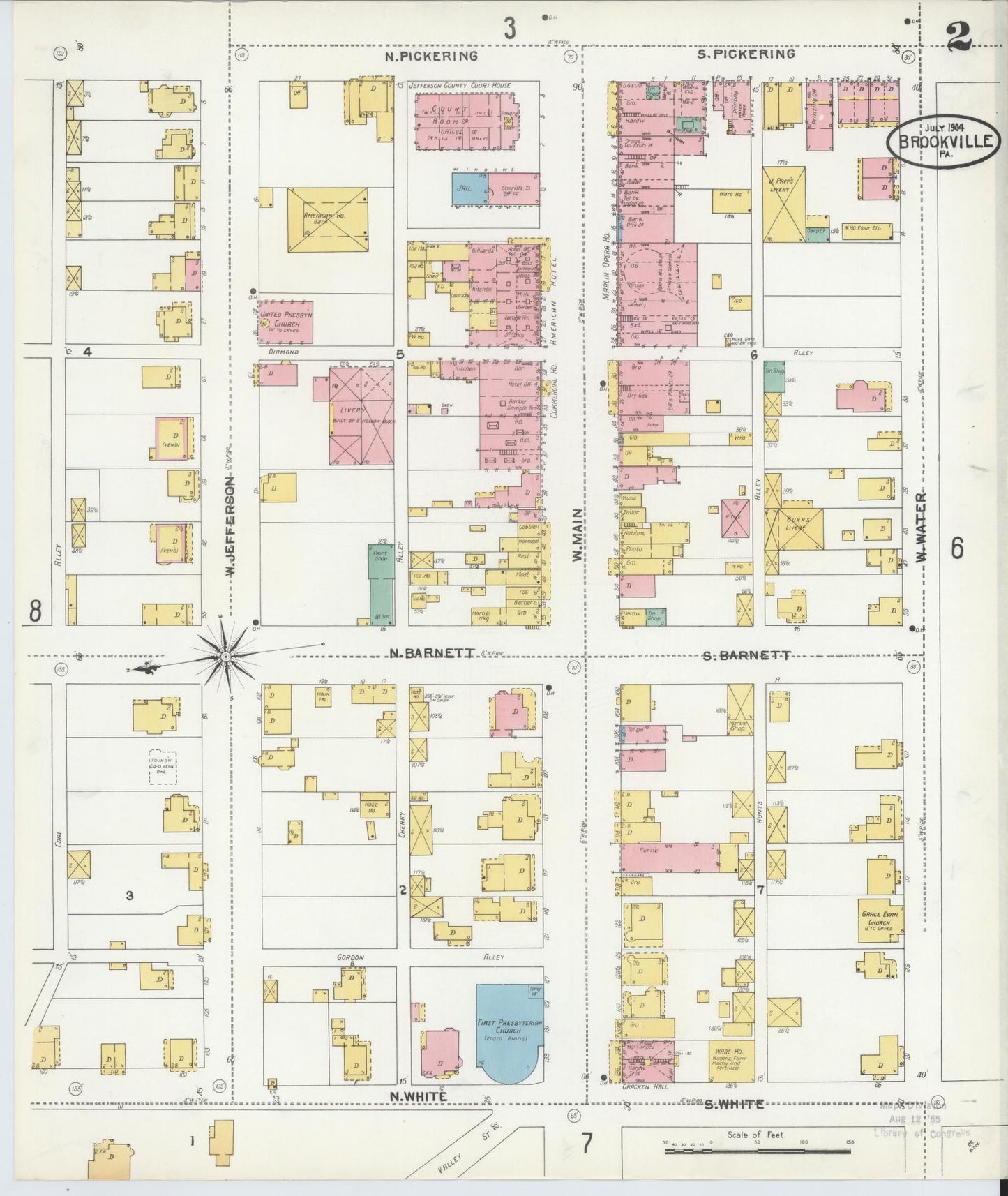 Sanborn Fire Insurance Map from Brookville, Jefferson County, Pennsylvania (1904), Sheet #0002 - Historic Sanborn Fire Insurance Map Print, vintage old map wall art, antique decor, genealogy gift, Pennsylvania Pennsylvania map
