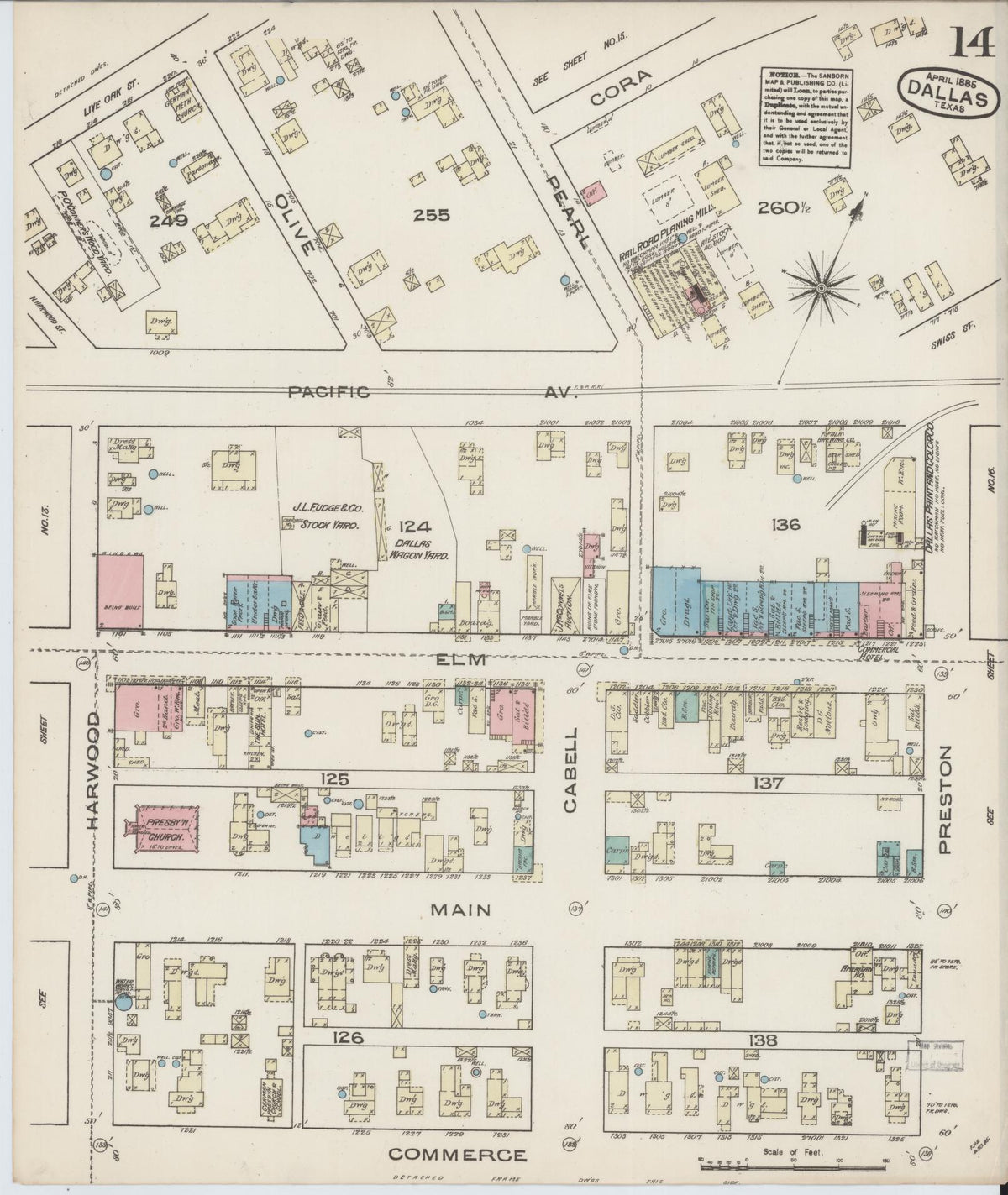 Sanborn Fire Insurance Map from Dallas, Dallas County, Texas (1885), Sheet #0014 - Complete Map Set gallery image, historic Sanborn map, vintage wall art, Texas Texas