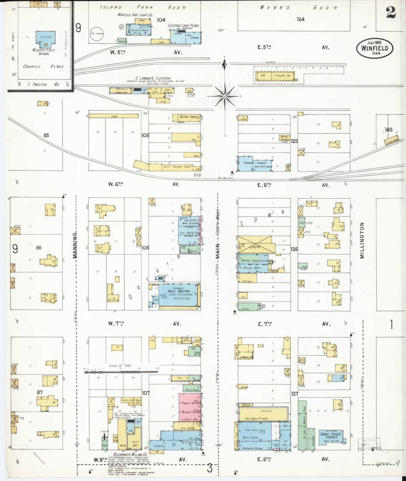 Sanborn Fire Insurance Map from Winfield, Cowley County, Kansas (1899), Sheet #0002 - Historic Sanborn Fire Insurance Map Print, vintage old map wall art, antique decor, genealogy gift, Kansas Kansas map