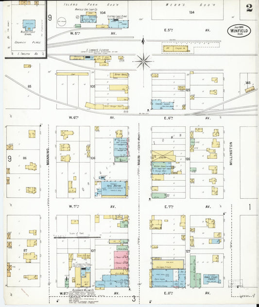 Sanborn Fire Insurance Map from Winfield, Cowley County, Kansas (1899), Sheet #0002 - Historic Sanborn Fire Insurance Map Print, vintage old map wall art, antique decor, genealogy gift, Kansas Kansas map