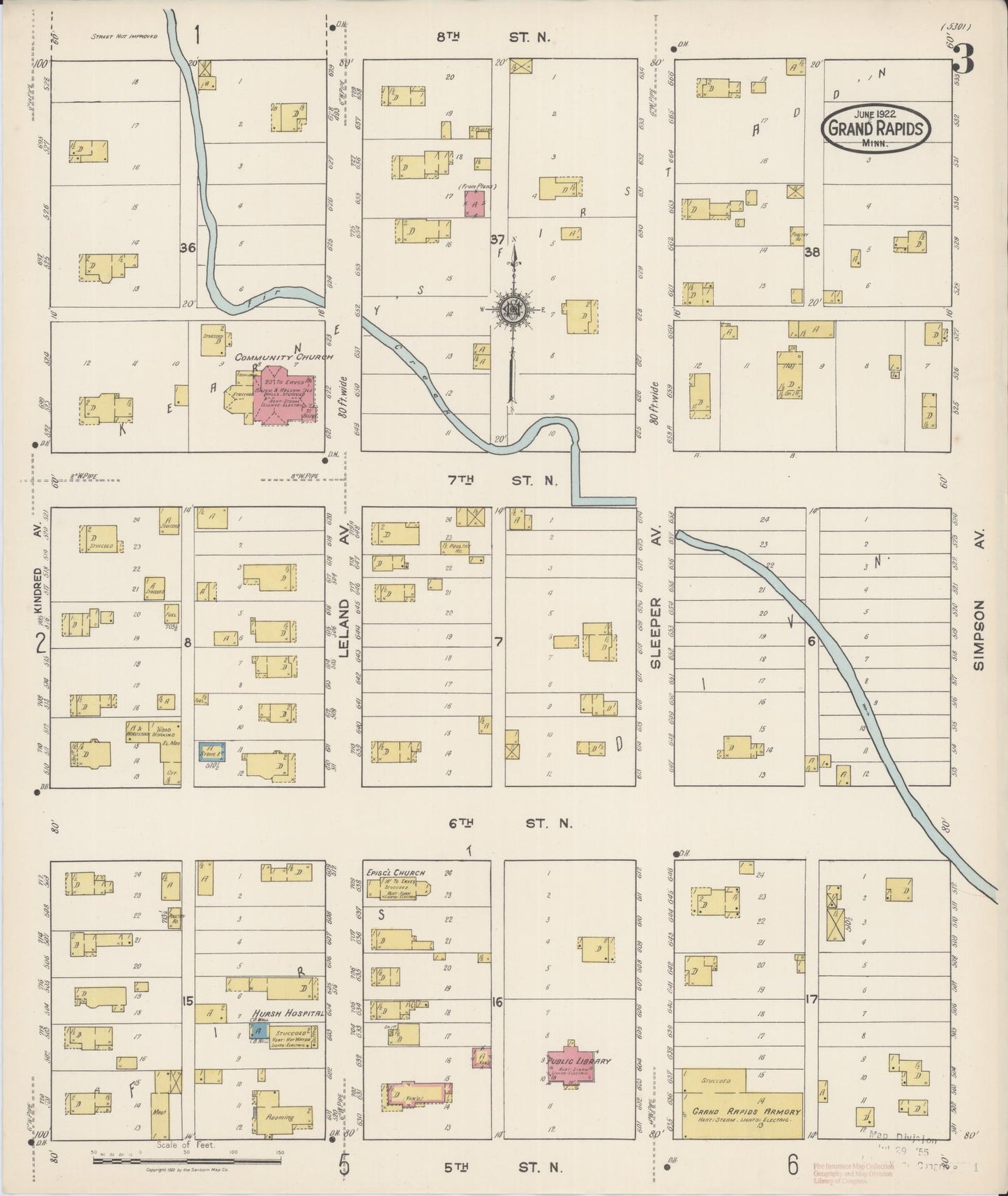 Sanborn Fire Insurance Map from Grand Rapids, Itasca County, Minnesota (1922), Sheet #0003 - Historic Sanborn Fire Insurance Map Print, vintage old map wall art, antique decor, genealogy gift, Minnesota Minnesota map