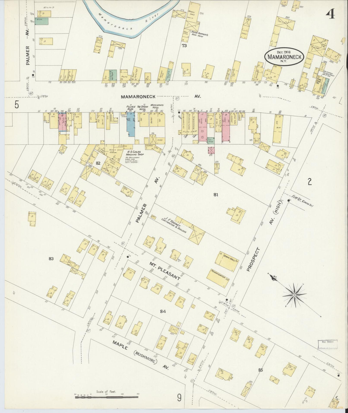 Sanborn Fire Insurance Map from Mamaroneck, Westchester County, New York (1908), Sheet #0004 - Historic Sanborn Fire Insurance Map Print, vintage old map wall art, antique decor, genealogy gift, New York New York map