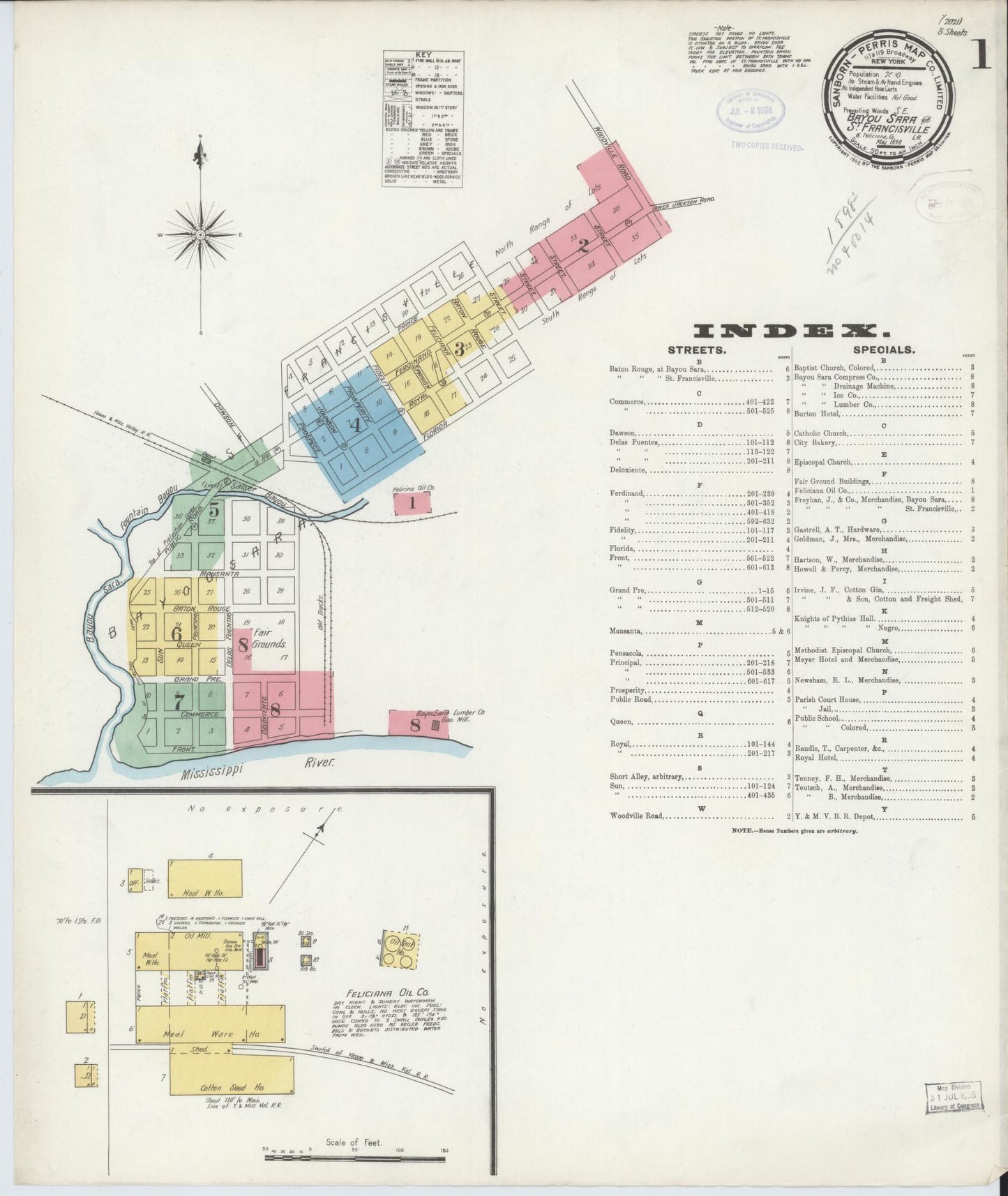 Sanborn Fire Insurance Map from Bayou Sara, West Feliciana Parish, Louisiana. (1898) – Historic Sanborn Fire Insurance Map Print
