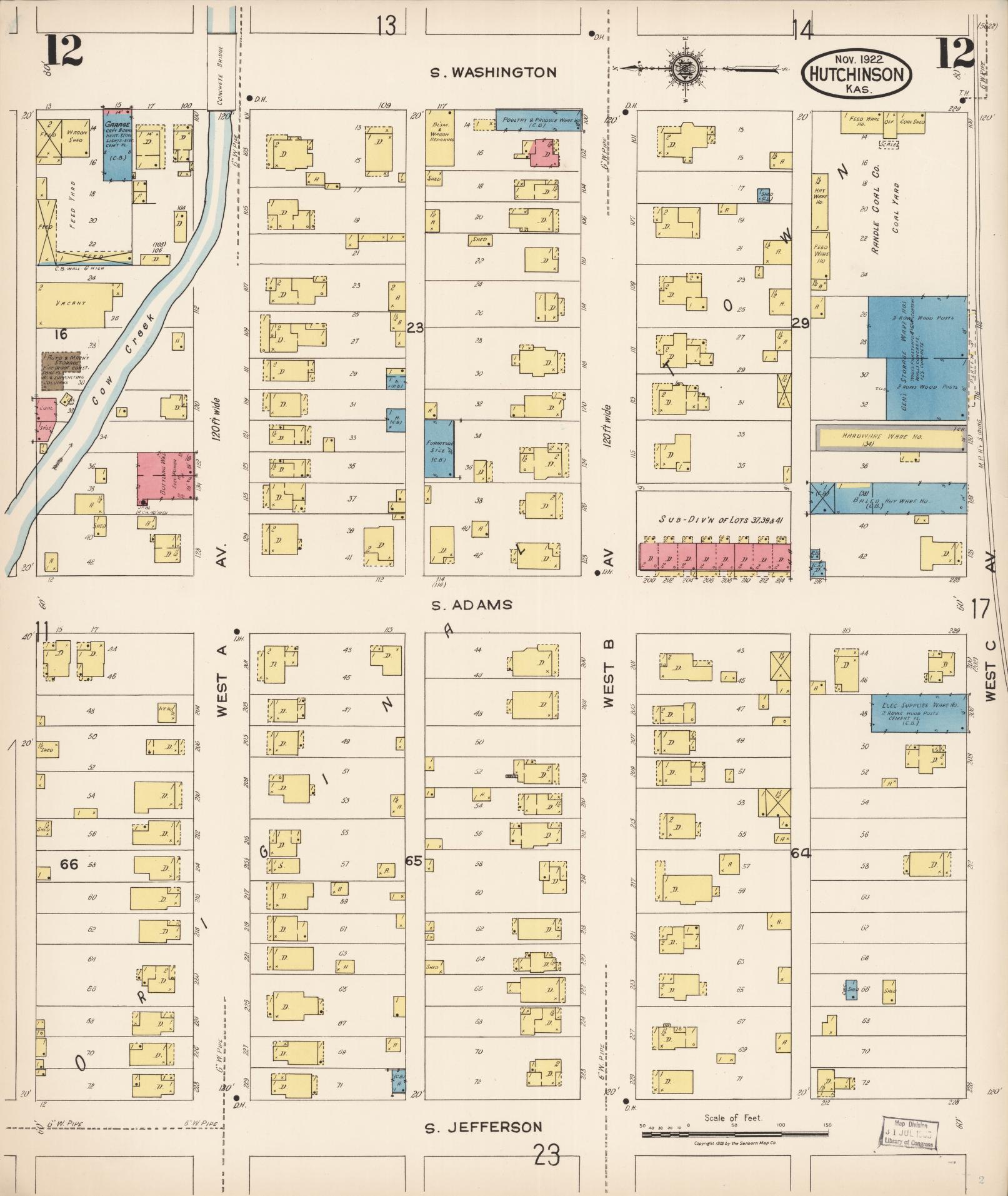 Sanborn Fire Insurance Map from Hutchinson, Reno County, Kansas (1922), Sheet #0013 - Historic Sanborn Fire Insurance Map Print, vintage old map wall art, antique decor, genealogy gift, Kansas Kansas map