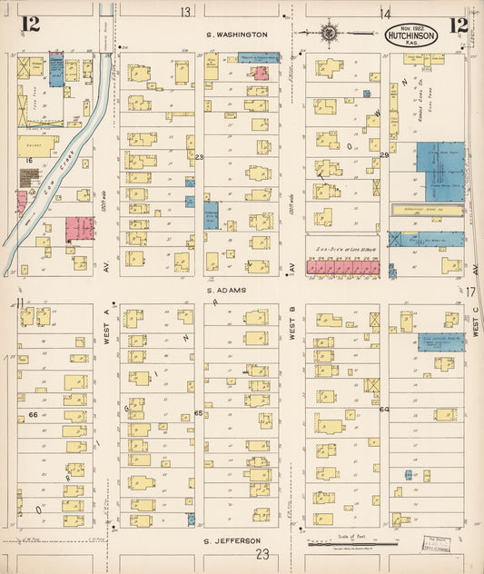 Sanborn Fire Insurance Map from Hutchinson, Reno County, Kansas (1922), Sheet #0013 - Historic Sanborn Fire Insurance Map Print, vintage old map wall art, antique decor, genealogy gift, Kansas Kansas map