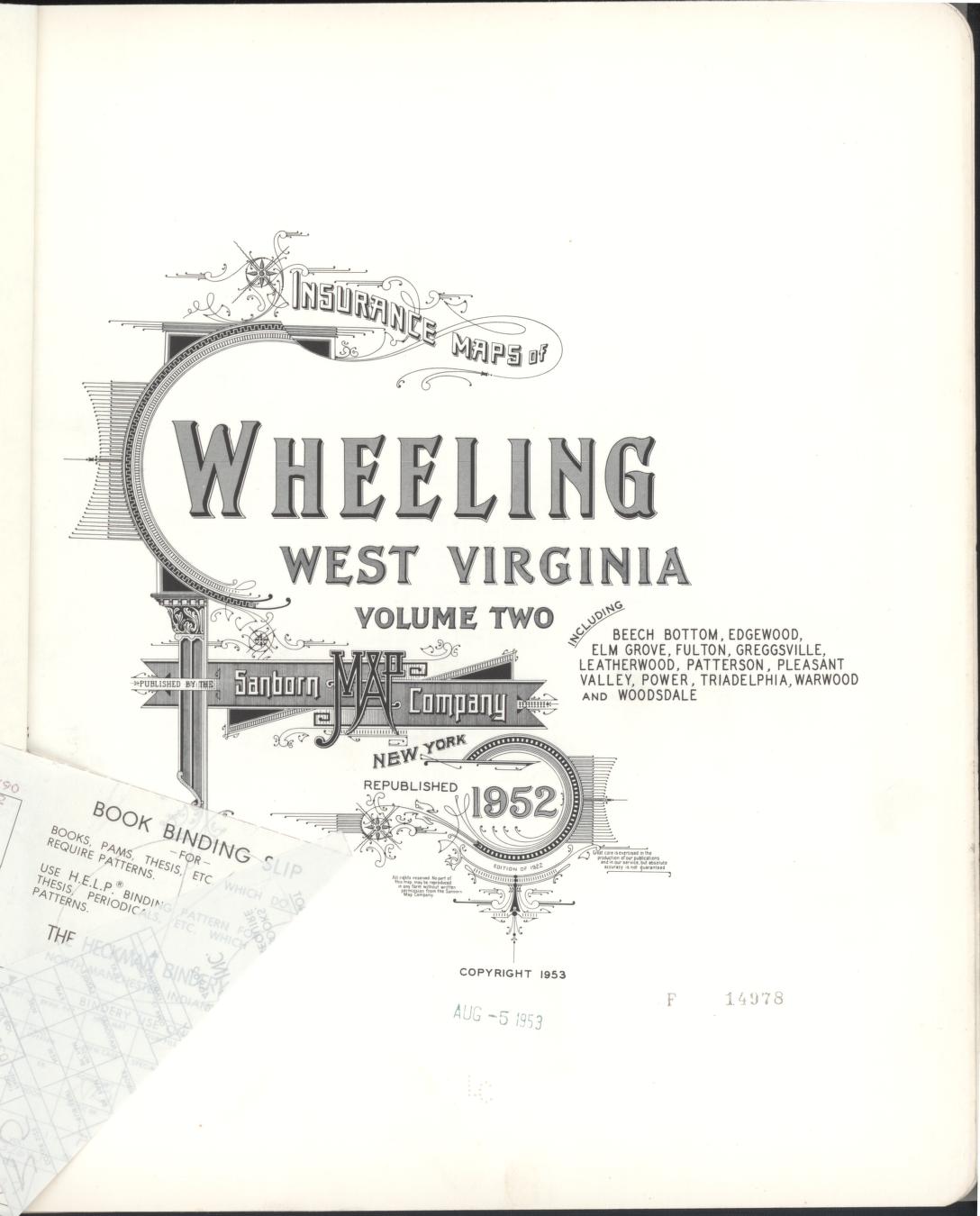 Sanborn Fire Insurance Map from Wheeling, Ohio County, West Virginia (1952), Sheet #0001 - Complete Map Set gallery image, historic Sanborn map, vintage wall art, Wheeling Ohio