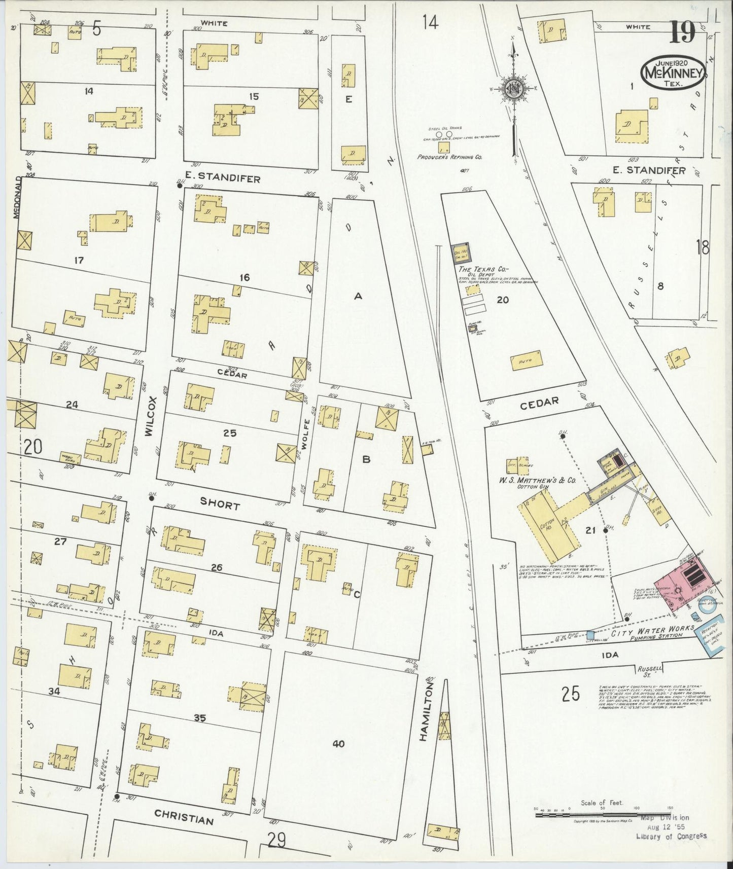 Sanborn Fire Insurance Map from McKinney, Collin County, Texas (1920), Sheet #0019 - Historic Sanborn Fire Insurance Map Print, vintage old map wall art, antique decor, genealogy gift, Texas Texas map
