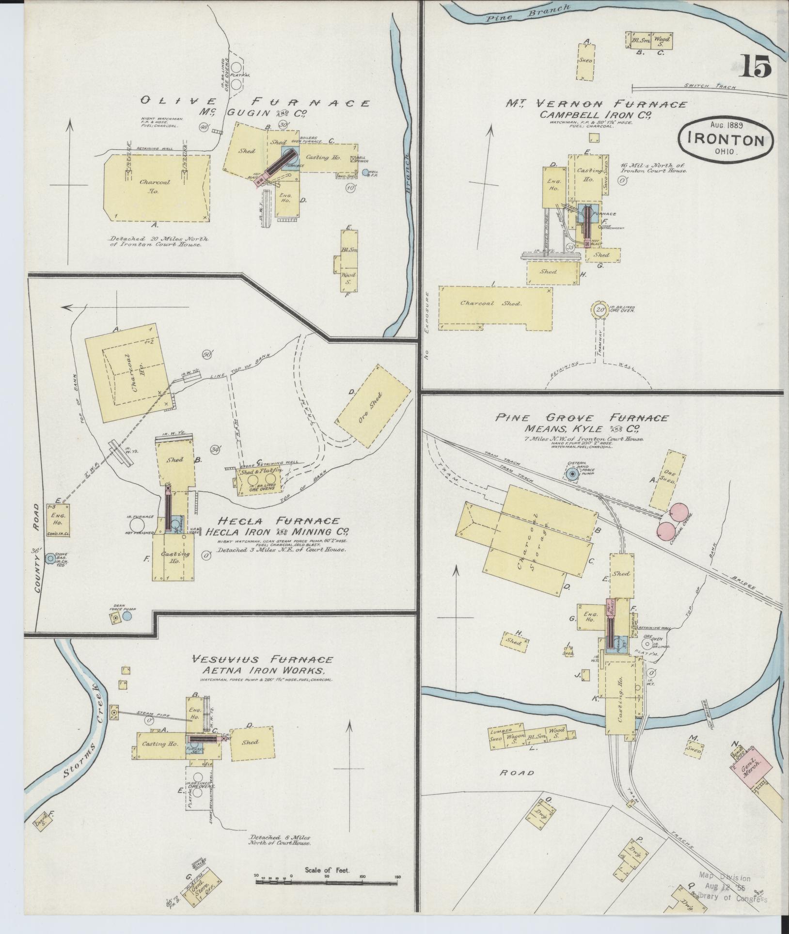 Sanborn Fire Insurance Map from Ironton, Lawrence County, Ohio (1889), Sheet #0015 - Historic Sanborn Fire Insurance Map Print, vintage old map wall art, antique decor, genealogy gift, Ohio Ohio map