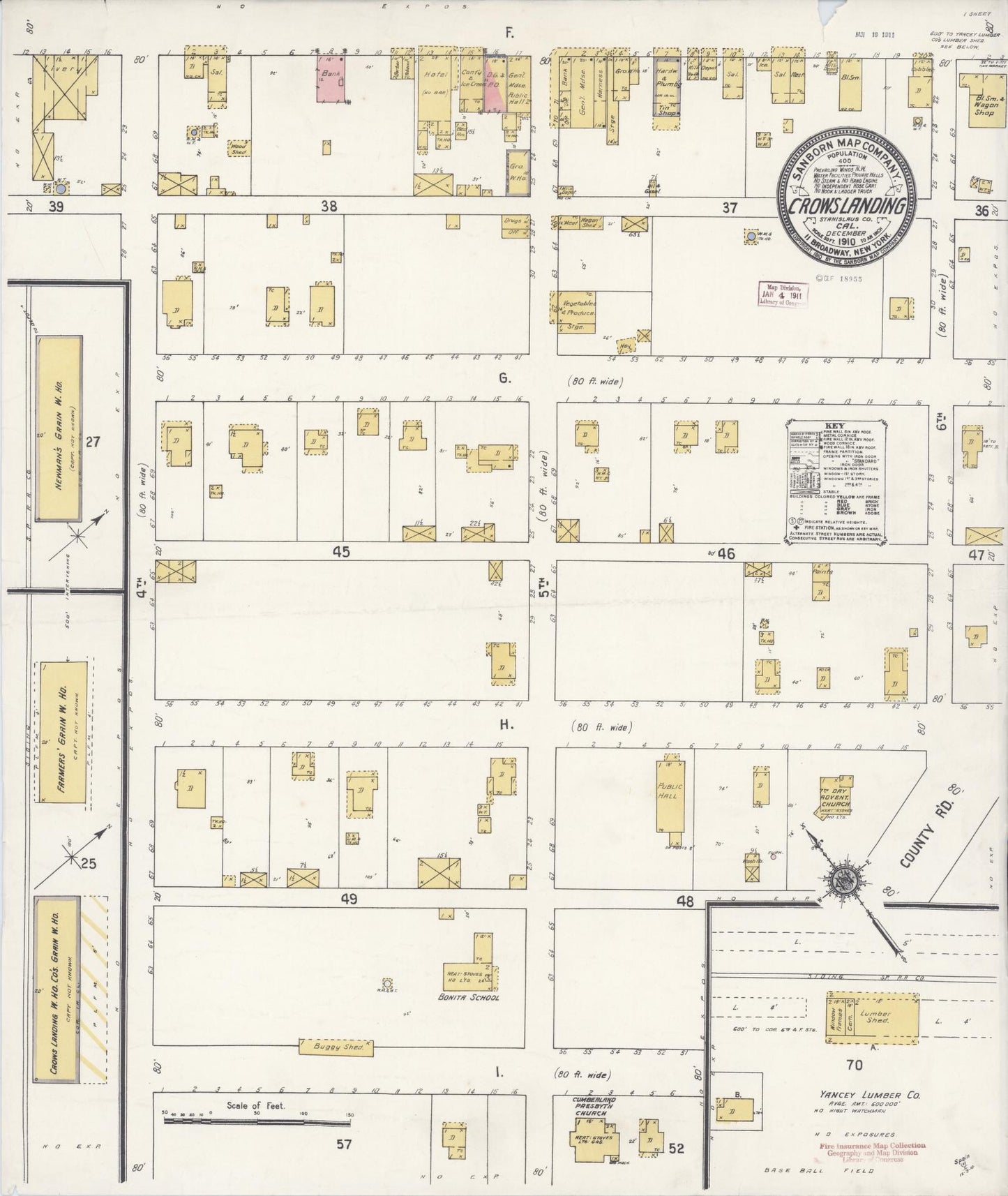 Sanborn Fire Insurance Map from Crows Landing, Stanislaus County, California (1910), Sheet #0001 - Historic Sanborn Fire Insurance Map Print, vintage old map wall art, antique decor, genealogy gift, California California map