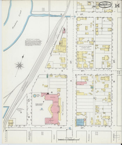 Sanborn Fire Insurance Map from Brunswick, Glynn County, Georgia (1893), Sheet #0014 - Complete Map Set gallery image, historic Sanborn map, vintage wall art, Georgia Georgia