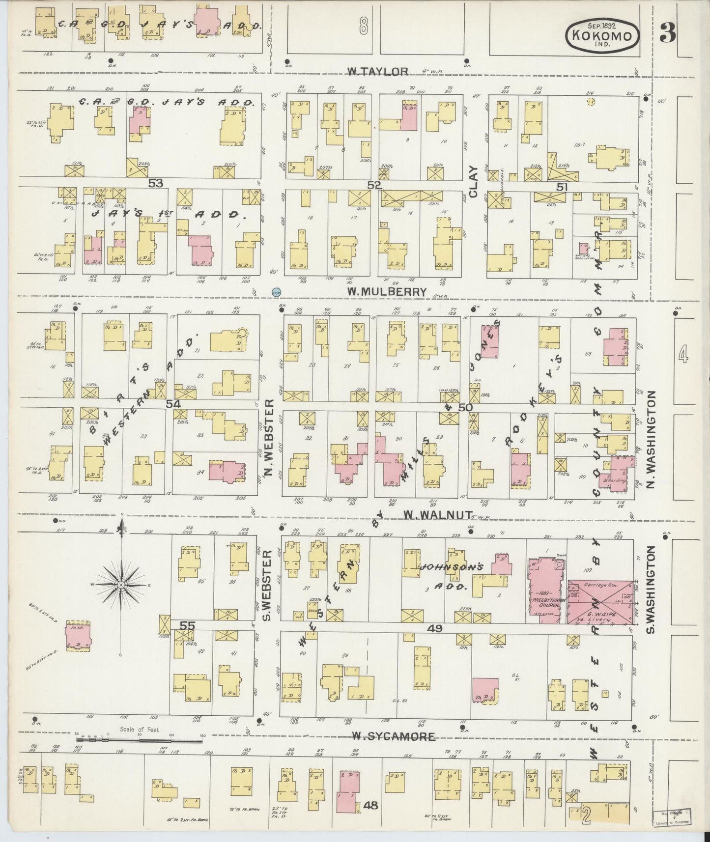 Sanborn Fire Insurance Map from Kokomo, Howard County, Indiana (1892), Sheet #0003 - Complete Map Set gallery image, historic Sanborn map, vintage wall art, Indiana Indiana