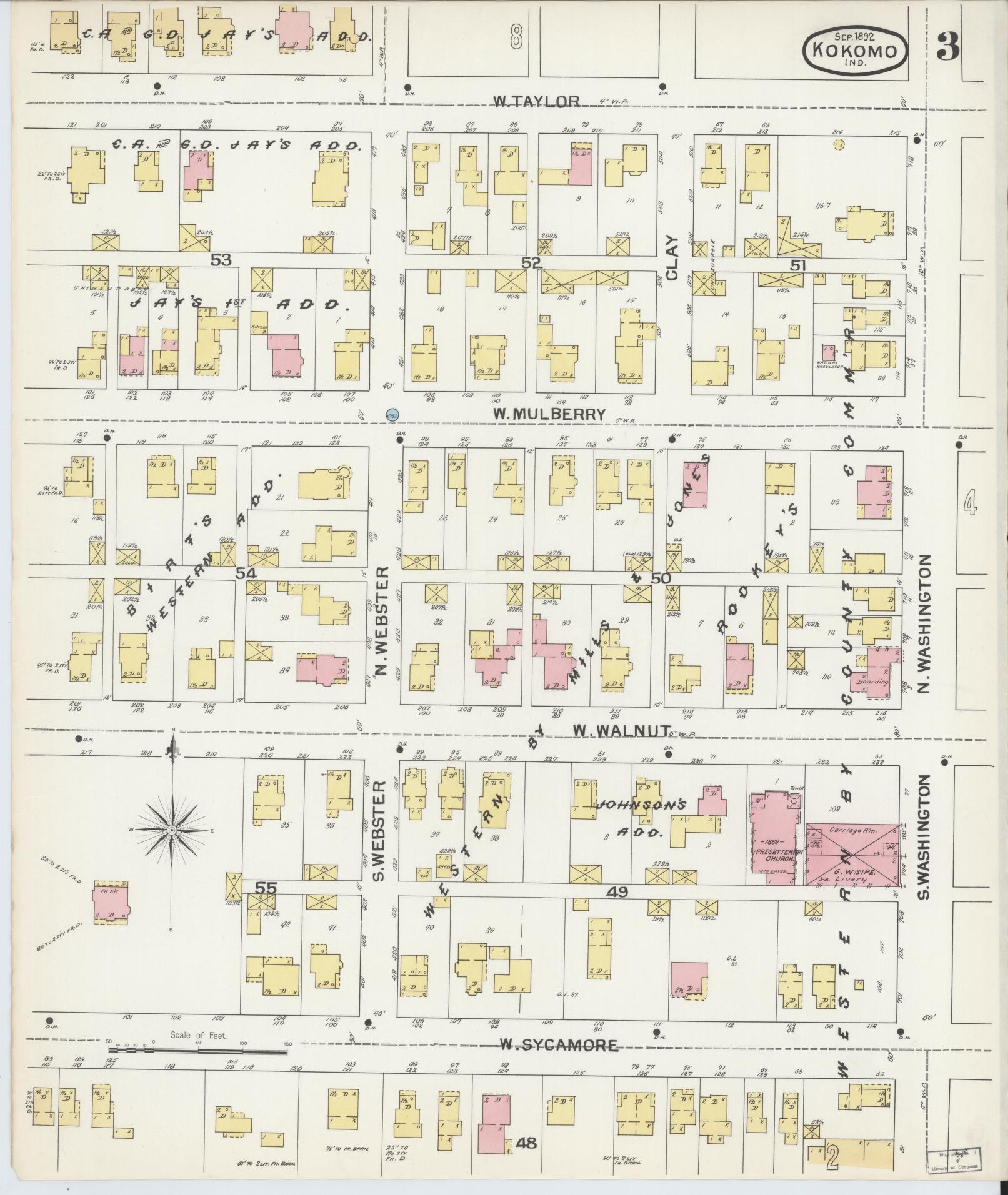Sanborn Fire Insurance Map from Kokomo, Howard County, Indiana (1892), Sheet #0003 - Complete Map Set gallery image, historic Sanborn map, vintage wall art, Indiana Indiana
