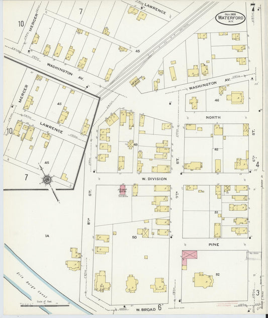 Sanborn Fire Insurance Map from Waterford, Saratoga County, New York (1909), Sheet #0007 - Historic Sanborn Fire Insurance Map Print, vintage old map wall art, antique decor, genealogy gift, New York New York map