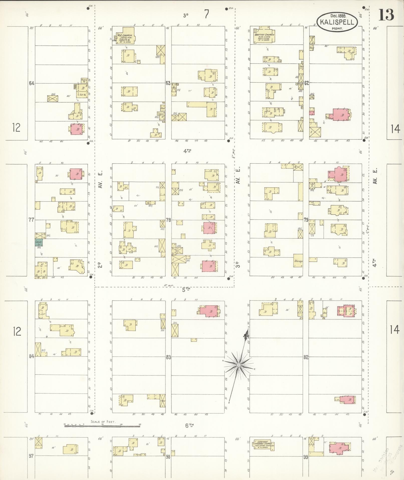 Sanborn Fire Insurance Map from Kalispell, Flathead County, Montana (1899), Sheet #0013 - Historic Sanborn Fire Insurance Map Print, vintage old map wall art, antique decor, genealogy gift, Montana Montana map