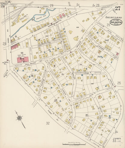 Sanborn Fire Insurance Map from Arlington, Middlesex County, Massachusetts (1922), Sheet #0027 - Complete Map Set gallery image, historic Sanborn map, vintage wall art, Massachusetts Massachusetts