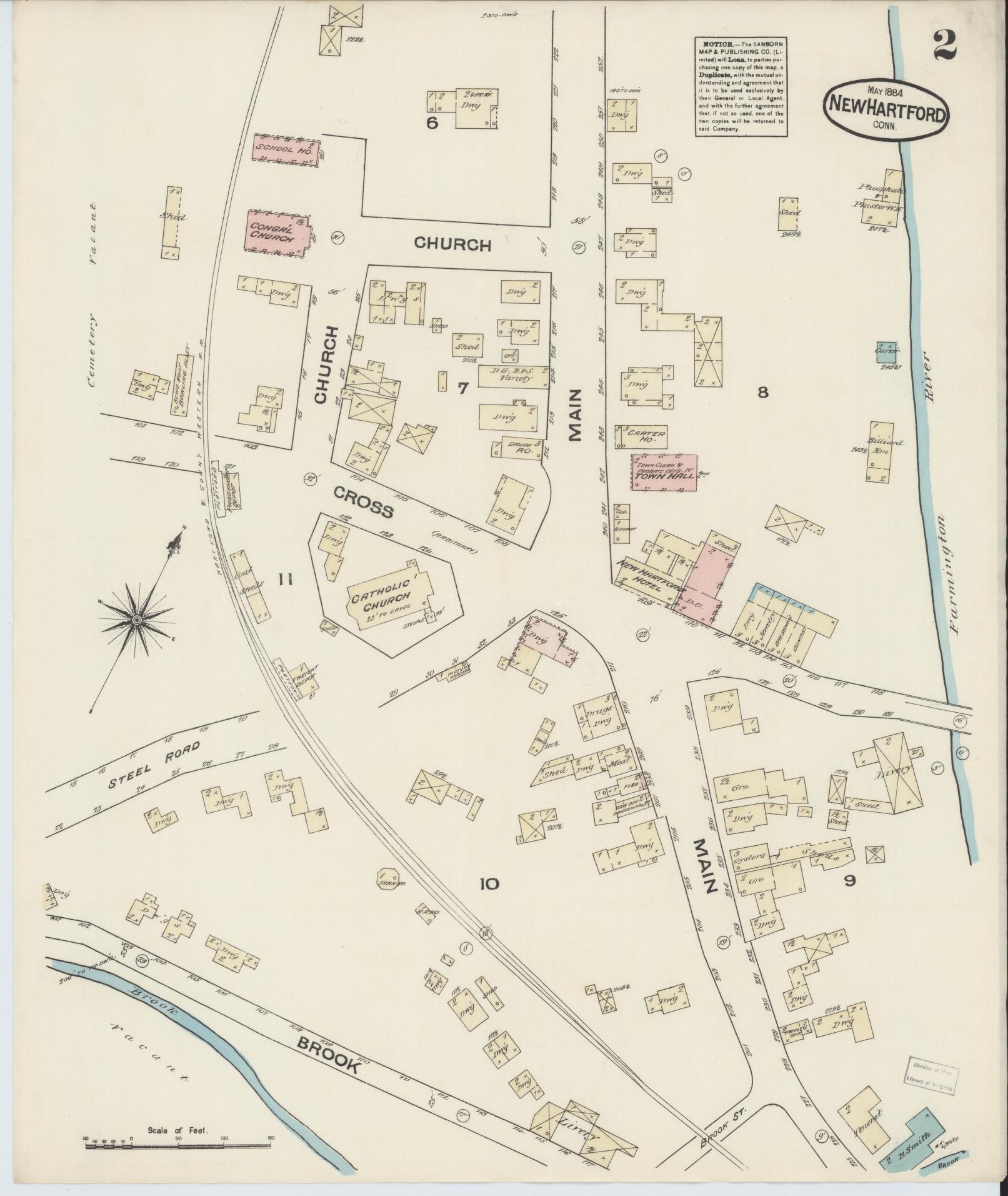 Sanborn Fire Insurance Map from New Hartford, Litchfield County, Connecticut (1884), Sheet #0002 - Complete Map Set gallery image, historic Sanborn map, vintage wall art, Connecticut Connecticut