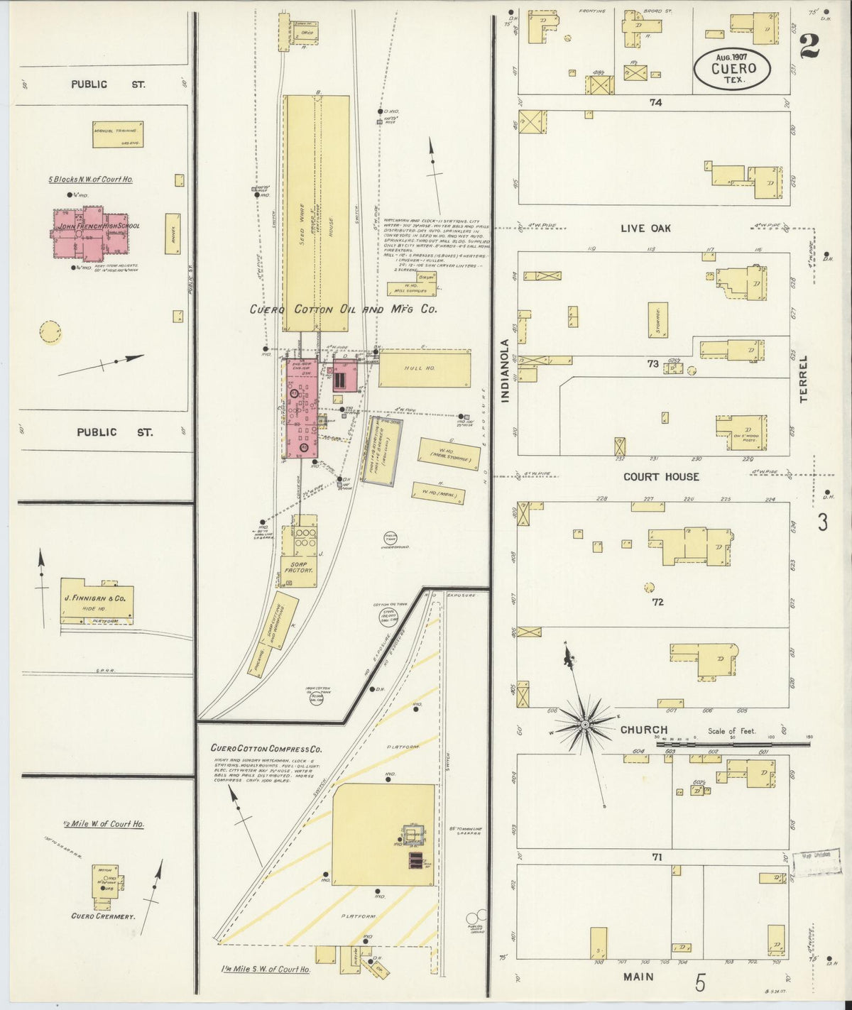 Sanborn Fire Insurance Map from Cuero, De Witt County, Texas (1907), Sheet #0002 - Complete Map Set gallery image, historic Sanborn map, vintage wall art, Texas Texas