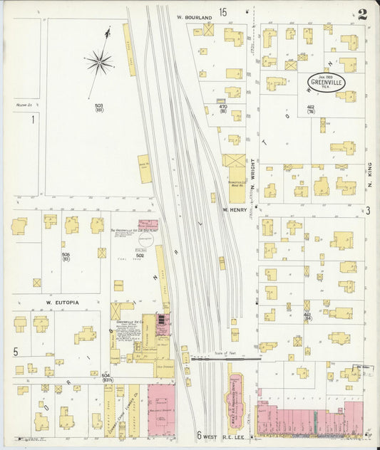 Sanborn Fire Insurance Map from Greenville, Hunt County, Texas (1909), Sheet #0002 - Historic Sanborn Fire Insurance Map Print, vintage old map wall art, antique decor, genealogy gift, Texas Texas map