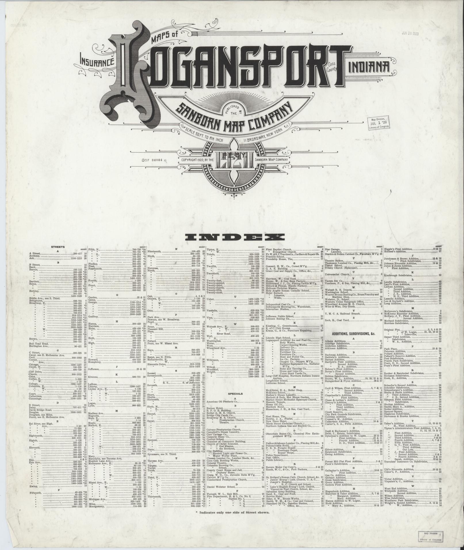 Sanborn Fire Insurance Map from Logansport, Cass County, Indiana. (1921) – Historic Sanborn Fire Insurance Map Print
