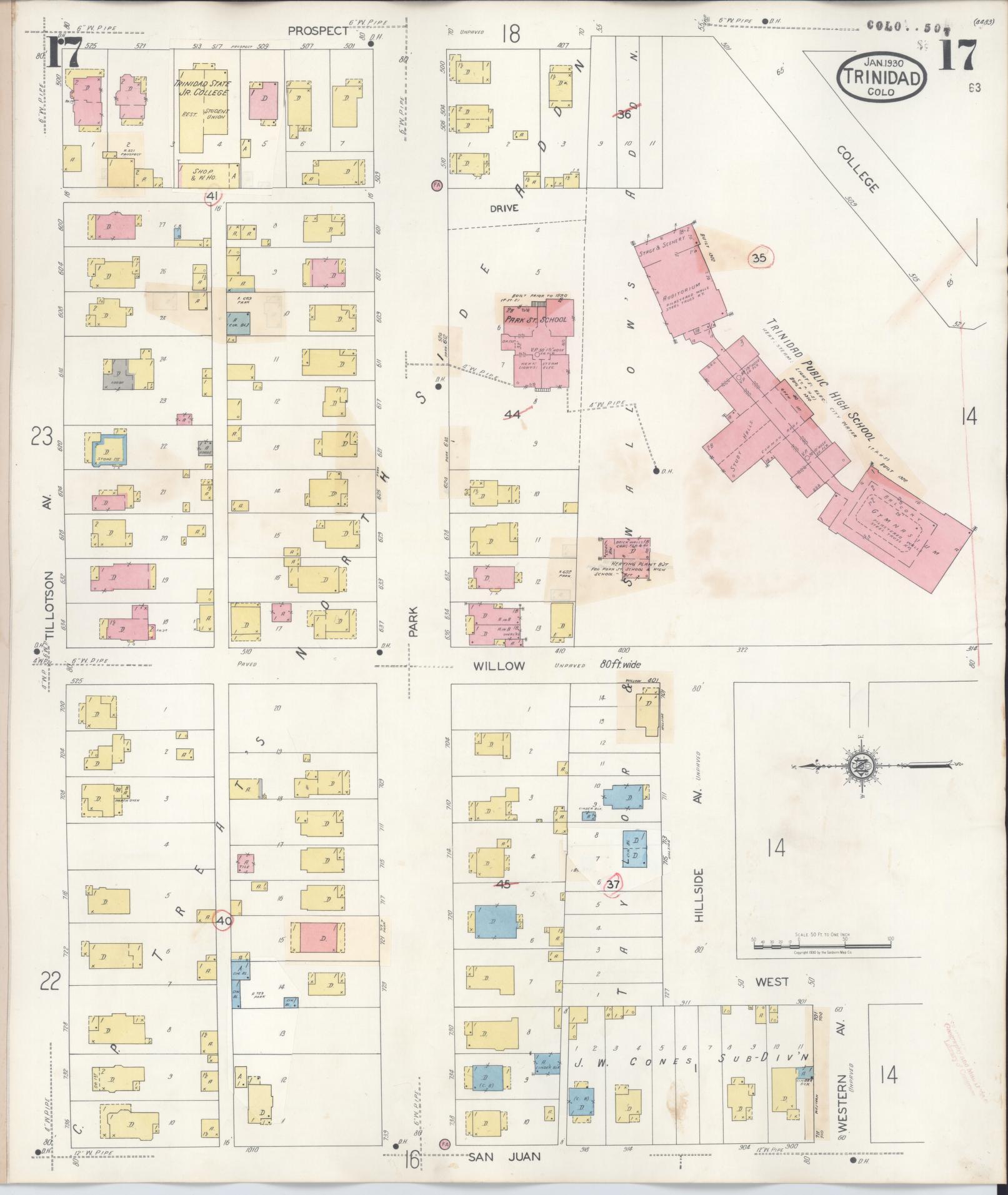 Sanborn Fire Insurance Map from Trinidad, Las Animas County, Colorado (1948), Sheet #0017 - Complete Map Set gallery image, historic Sanborn map, vintage wall art, Colorado Colorado